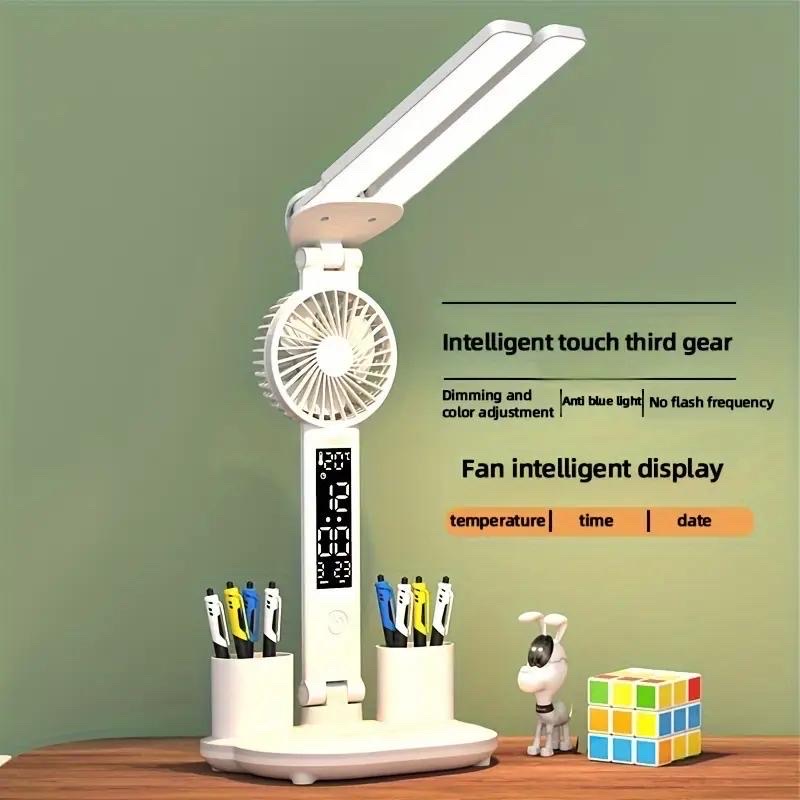 otros electronicos - Lámpara doble luz con ventilador reloj  porta lápices y medidor de temperatura 