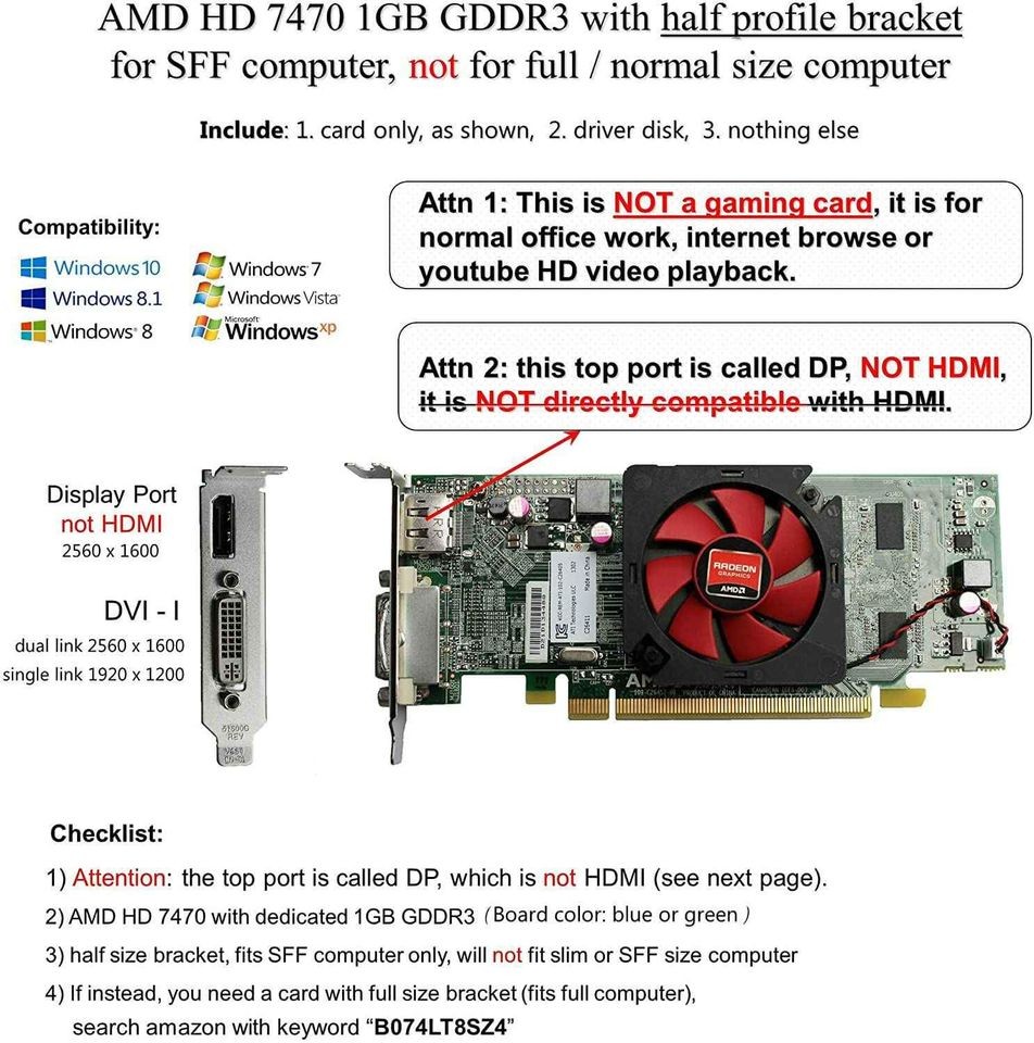 computadoras y laptops - Tarjeta gráfica ati radeon HD 7470 1gb ddr3