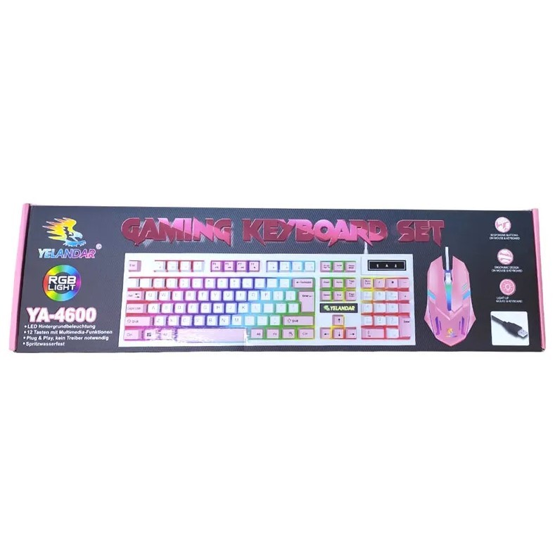 accesorios para electronica - Kit Teclado y Mouse Gamer Rosado Retroiluminado con Luces Led RGB para PC 4