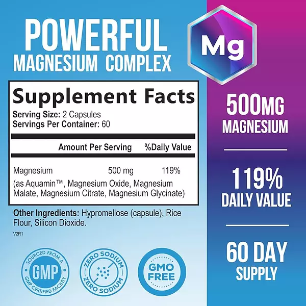 Salud y Equipamiento Médico - Complejo De Magnesio 500 Mg Con Glicinato, Malato, Citrato, 2