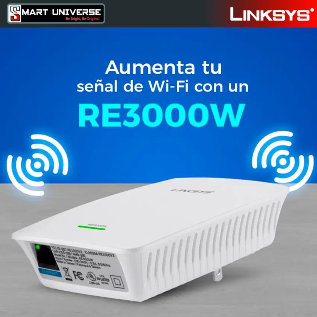 computadoras y laptops - REPETIDOR DIRECTO A LA PARED LINKSYS RE3000W-LA, RANGE EXTENDER 2.4GHZ, 300MBPS, 2