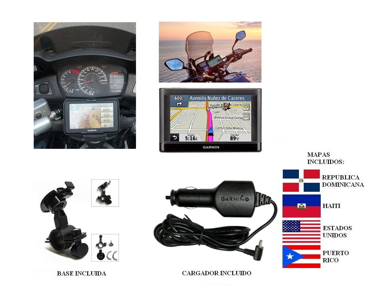 otros electronicos - GPS Motocicleta Navegador Garmin Nuvi 42LM Mapa RD, Haiti, USA, PR Motora Pasola