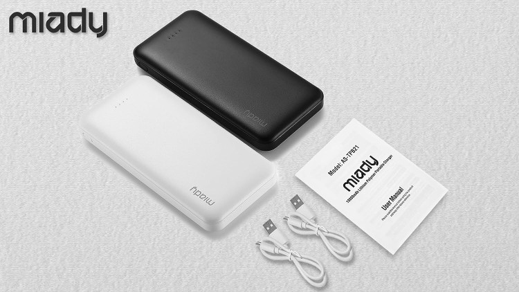 celulares y tabletas - Power Bank Miady Cargador de bateria de 10,000 mAh, USB dual, portatil, negro 3