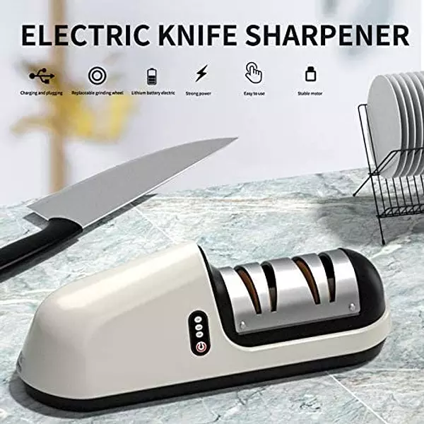 electrodomesticos - Afilador de cuchillos eléctrico, cocina profesional, USB recargable  Amolador 6