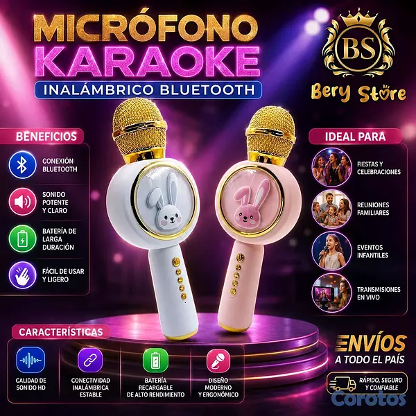juguetes - MICRÓFONO KARAOKE INALÁMBRICO BLUETOOTH | MICRÓFONO INALÁMBRICO RECARGABLE | 5