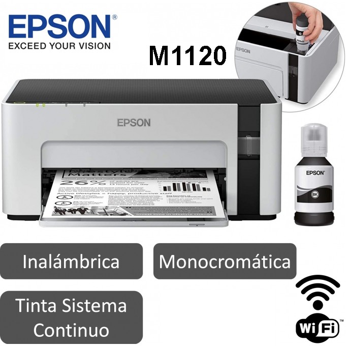 impresoras y scanners - IMPRESORA EPSON ECOTANK M1120, MONO TANQUE, IMPRIME, INALAMBRICA, BLANCO Y NEGRO