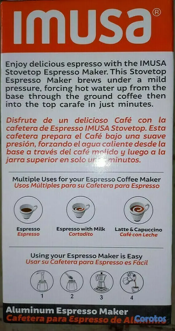cocina - CAFETERA PARA EXPRESSO DE ALUMINIO DE 6 TAZAS IMUSA. 3