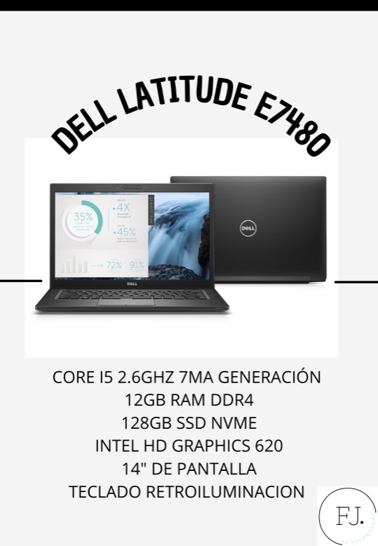 computadoras y laptops - LAPTOP DELL LATITUDE E7480 I5 7MA GENERACIÓN 12GB RAM 128GB SSD TECLADO ILUMINAD