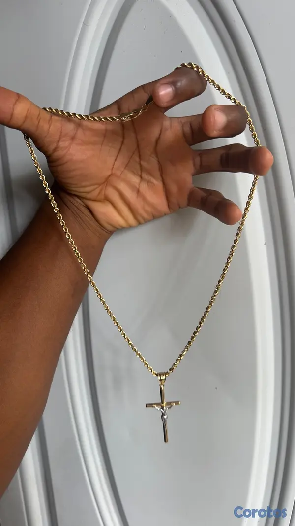 joyas, relojes y accesorios - Collar de Oro 14k Tejido Soga con Dije de Cruz 2