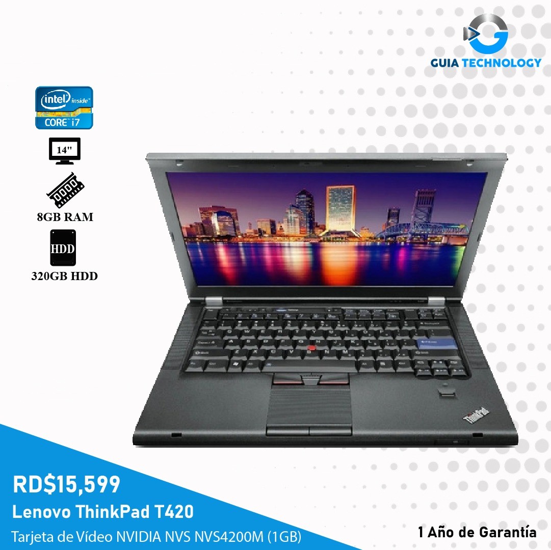 computadoras y laptops - Core i7 Lenovo ThinkPad T420 Tarjeta Vídeo NVIDIA NVS4200M,  320GB HDD 8GB RAM