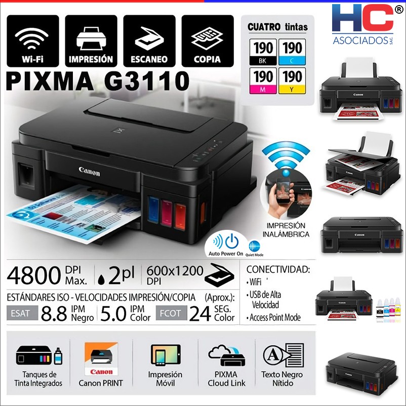 impresoras y scanners - MULTIFUNCIONAl CANON G3110 ,BOTELLA DE TINTA DE FABRICA,Wi-Fi,printer,copia,scan 2