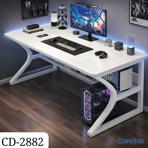 decoración y accesorios - *ESCRITORIO GAMER MODERNO*

▪️COLOR: *BLANCO Y NEGRO*

 2