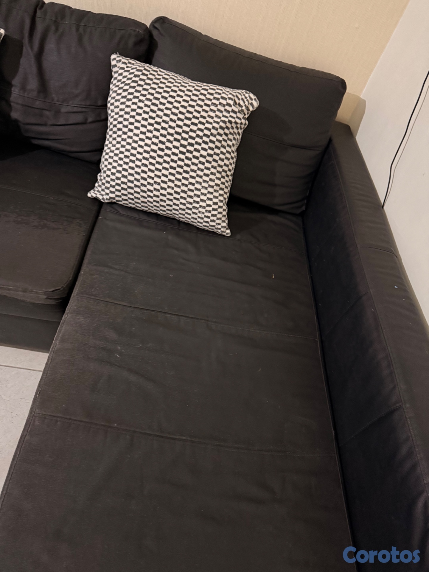 muebles y colchones - sofa cama 3 piezas color negro, de piel IKEA 1
