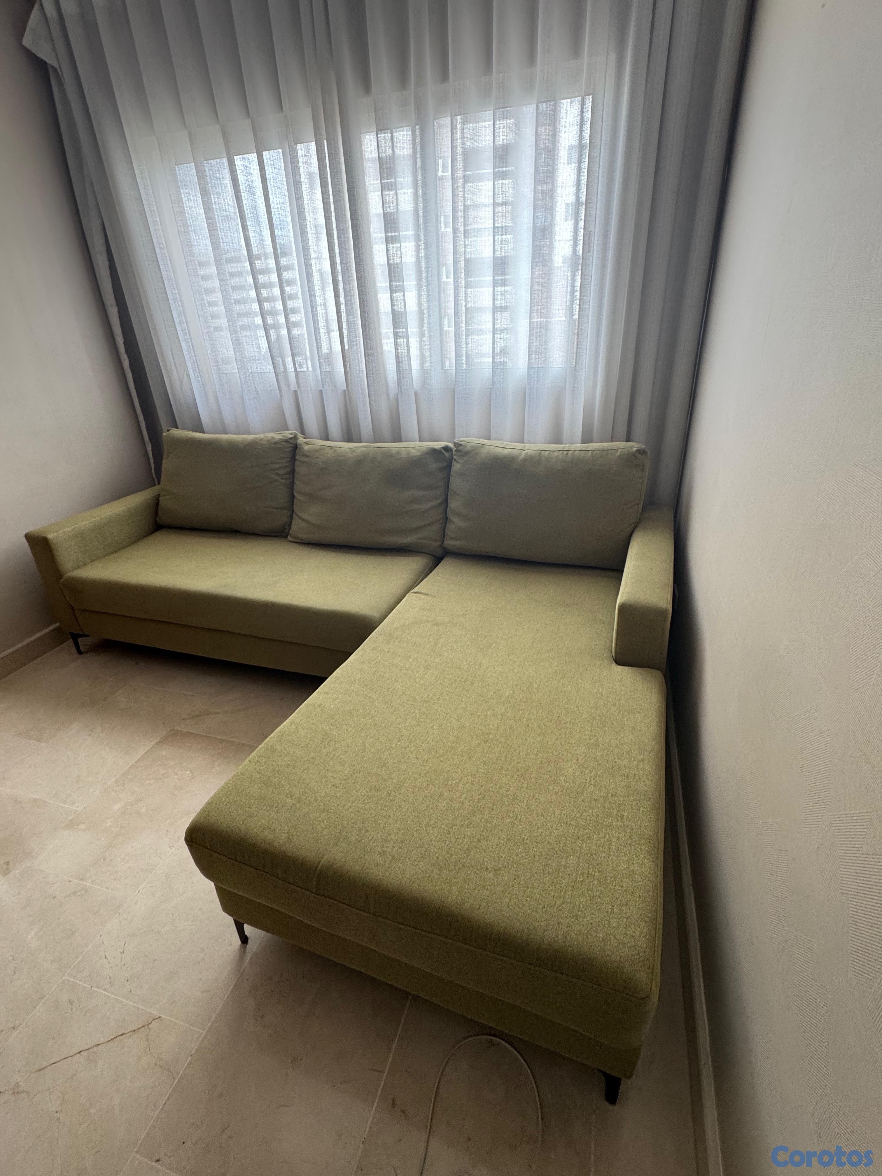 muebles y colchones - Sofá en L Moderno Verde Oliva – Seccional Amplio y Muy Cómodo 1