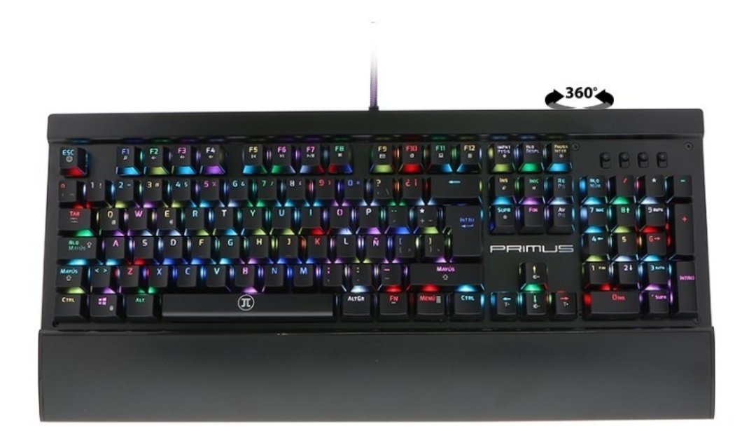 computadoras y laptops - TECLADO PRIMUS GAMING, USB, CON ILUMINACION RGB CONFIGURABLE, REPOSO PARA MUÑECA