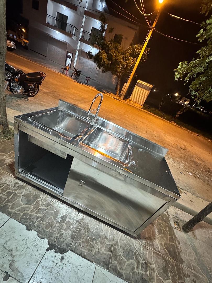 construccion e industrial - Fregadero de dos bocas tipo armario en acero inoxidable cal. 16 0