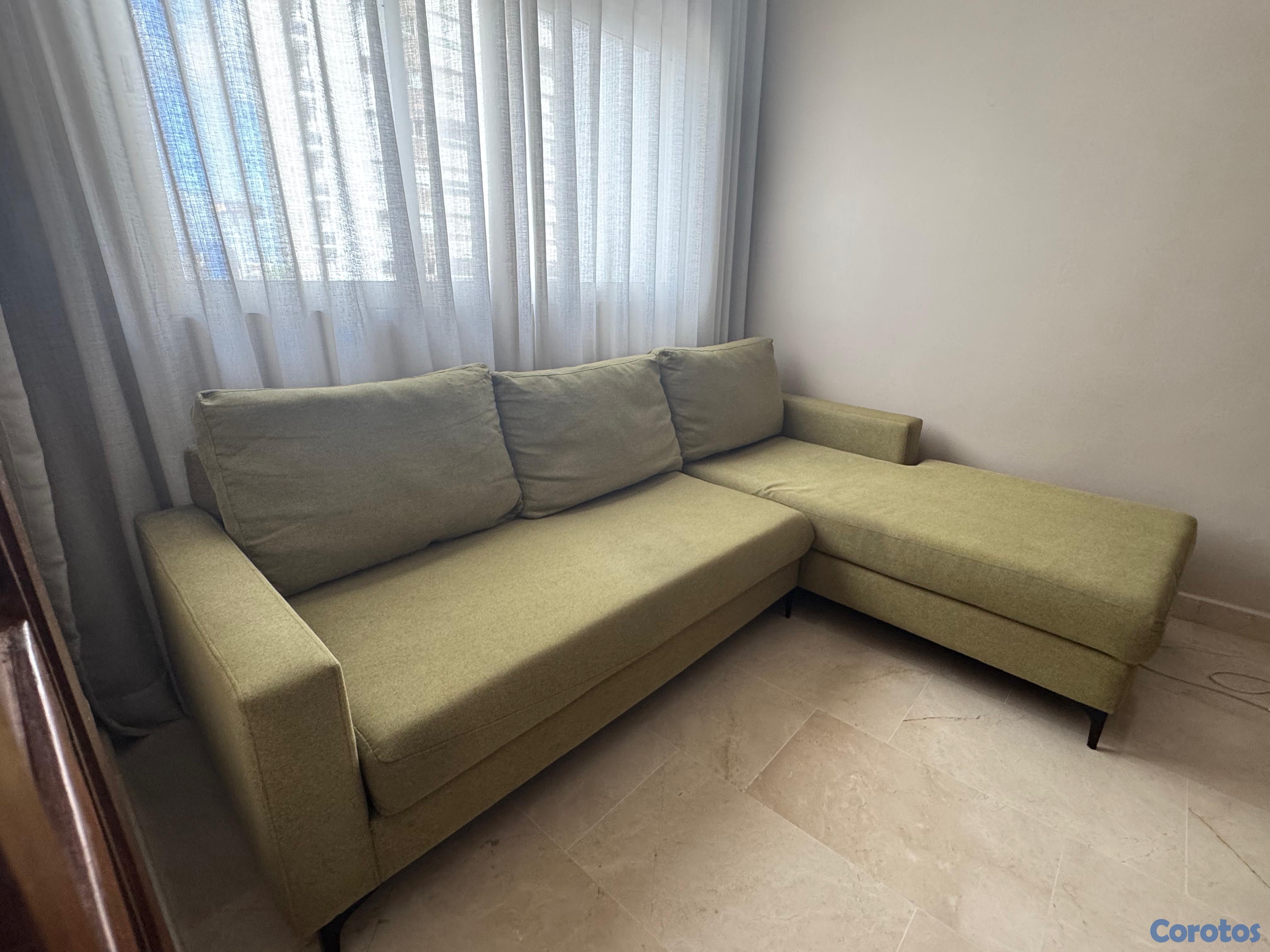 muebles y colchones - Sofá en L Moderno Verde Oliva – Seccional Amplio y Muy Cómodo 2