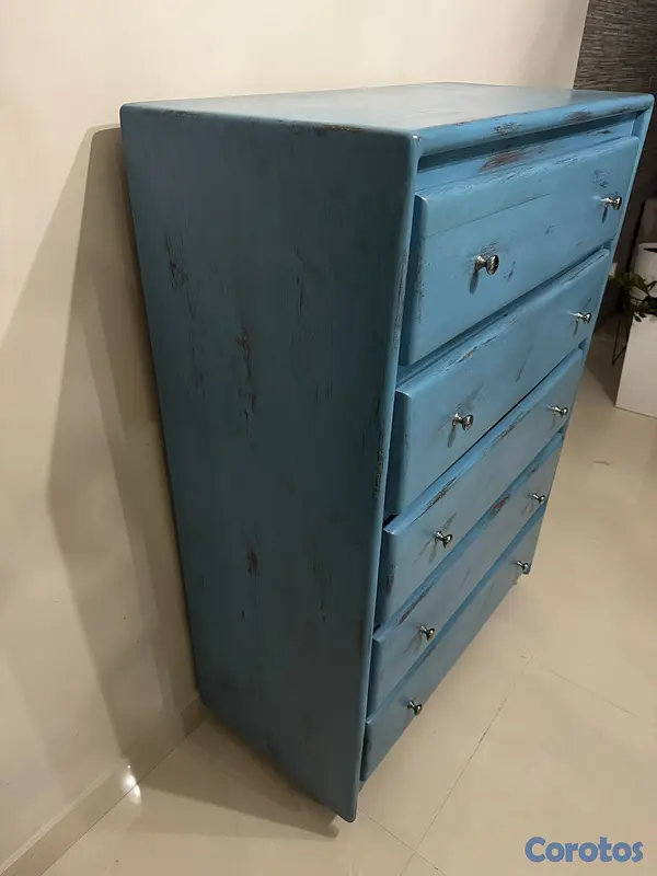 muebles y colchones - Gavetero azul de madera, 5 gavetas 3
