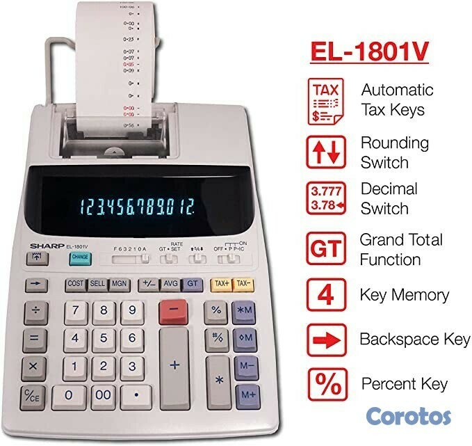 computadoras y laptops - CALCULADORA SHARP  CON PAPEL  12 DIGITOS EL-1801V 