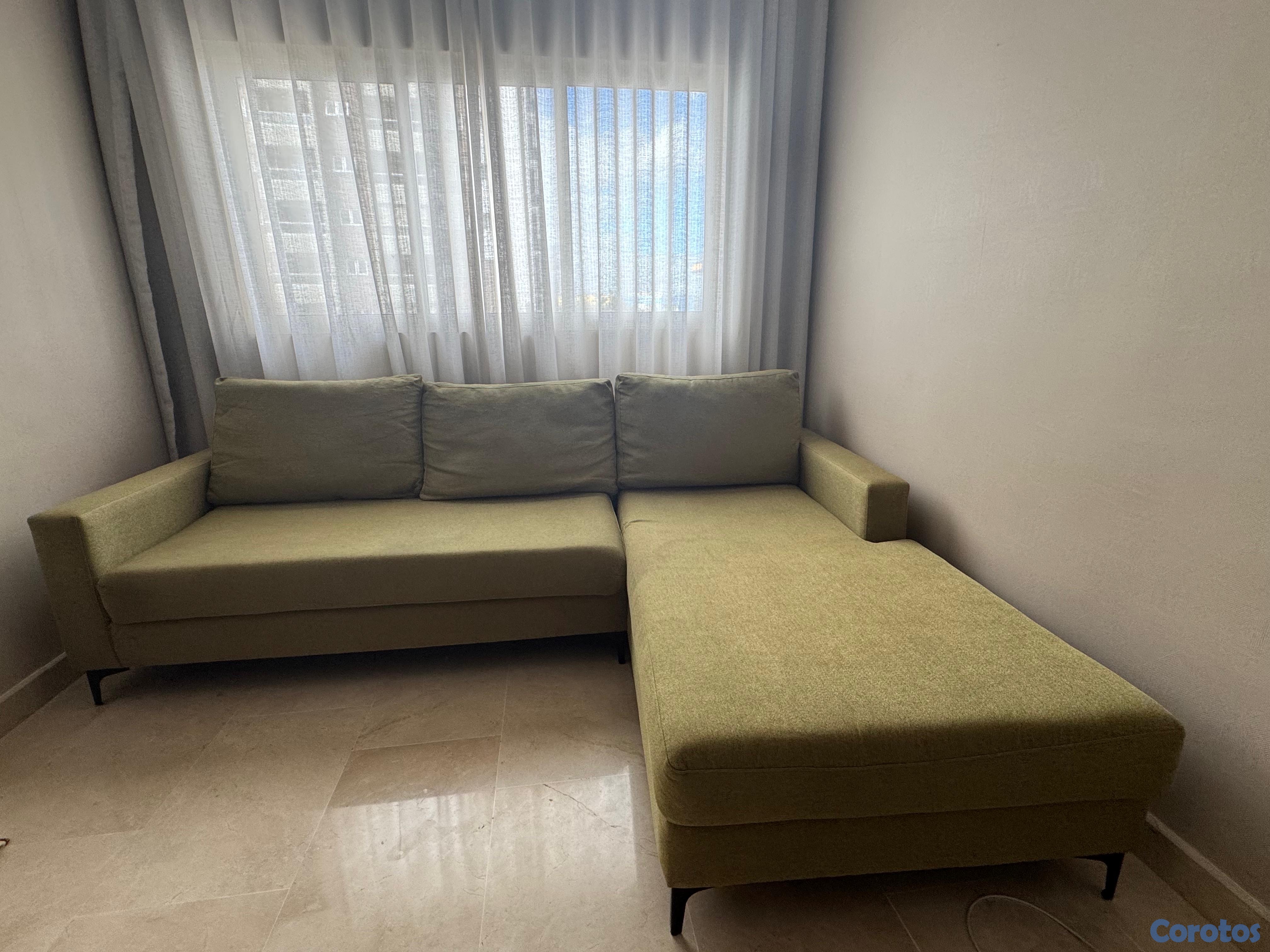 muebles y colchones - Sofá en L Moderno Verde Oliva – Seccional Amplio y Muy Cómodo 3