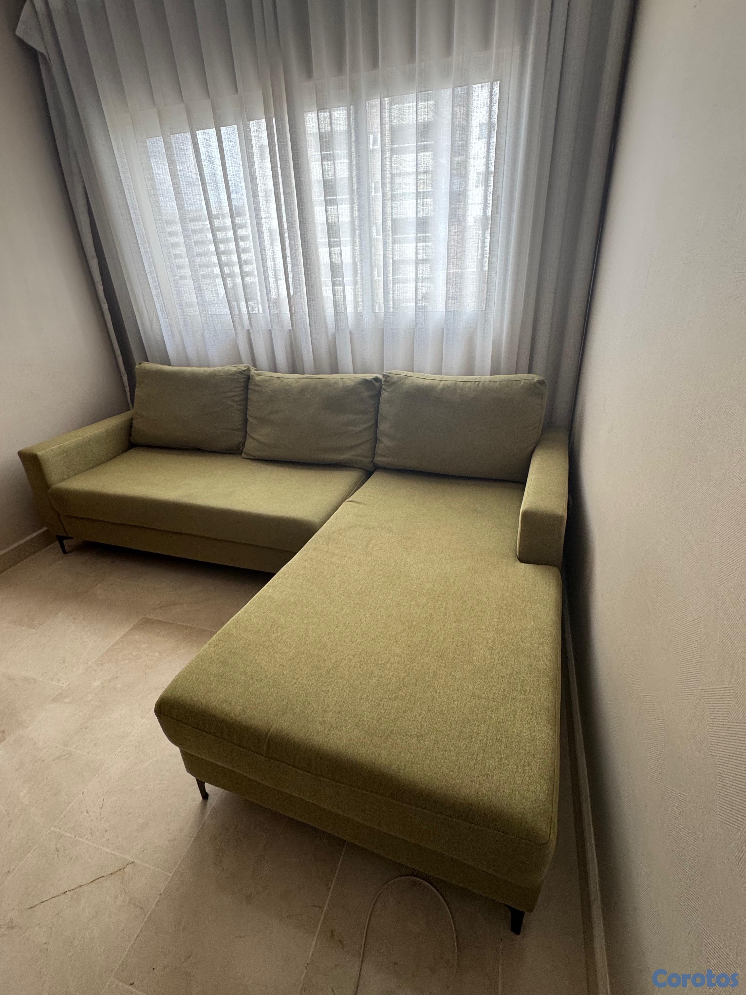 muebles y colchones - Sofá en L Moderno Verde Oliva – Seccional Amplio y Muy Cómodo 4