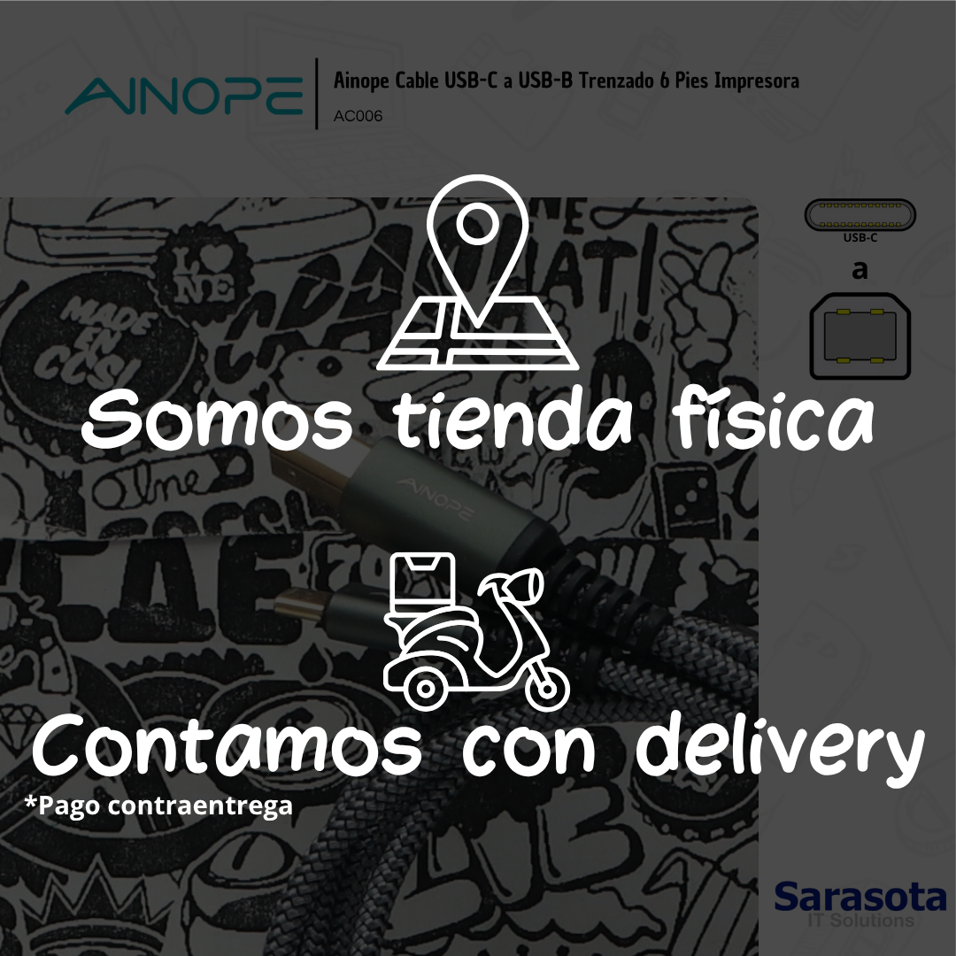 accesorios para electronica - Ainope Cable USB-C a USB-B Trenzado 6 Pies Impreso 3