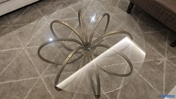 decoración y accesorios - Mesa de centro para sala de cristal base dorada 3
