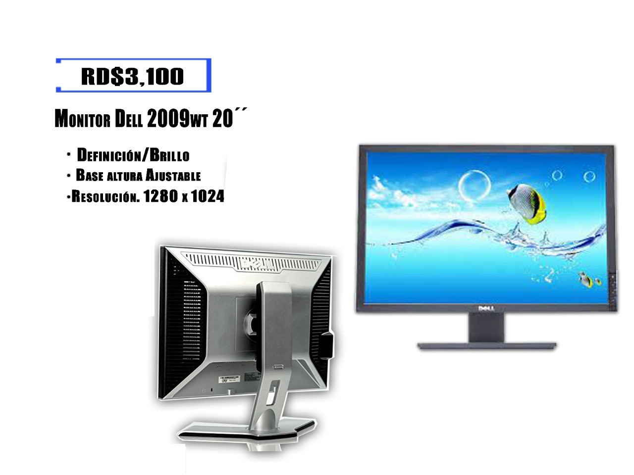 computadoras y laptops - Monitor Dell 2009wt Monitor Plano Panel HD 20 pulgadas