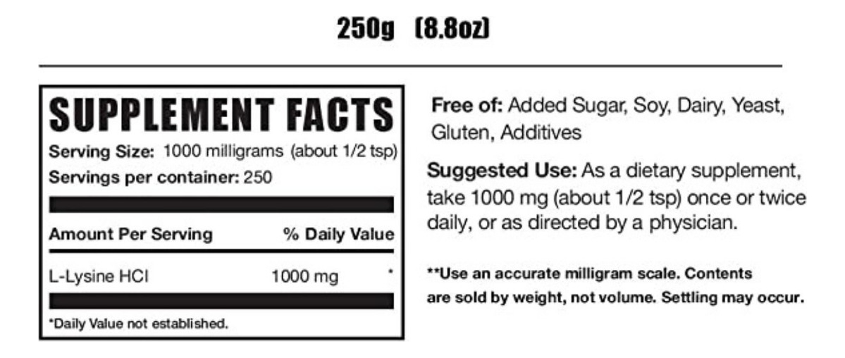 Salud y Equipamiento Médico - L-lisina 250g - Bulksupplements 2