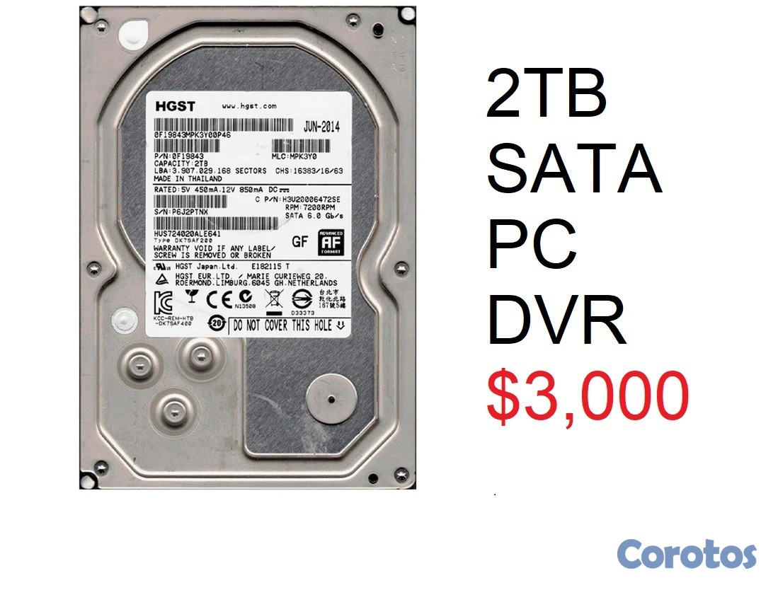 computadoras y laptops - DISCO DURO 2TB PARA PC O DVR $3,000 