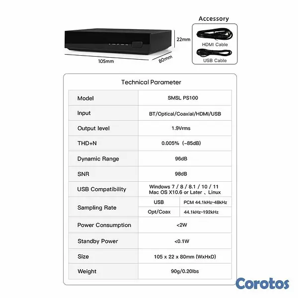 camaras y audio - SMSL PS100 Convertidor d audio digital a analógico 7