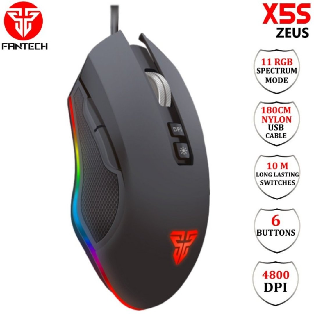 computadoras y laptops - MOUSE USB Fantech GAMIN (Mod.X5S) Macro Programable Negro PARA JUGADORES DE VERD