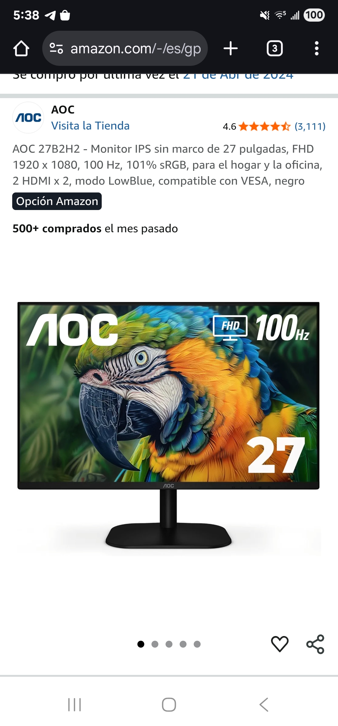 computadoras y laptops - Monitor AOC 27 Pulgadas IPS 0