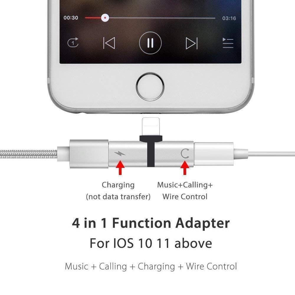 accesorios para electronica - Adaptador Para Audifonos Y Carga Simultanea iPhone 8 9 Y X 12 4