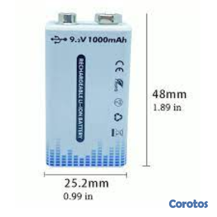 otros electronicos - Bateria de litio 9v recargable usb c 500MAH  2
