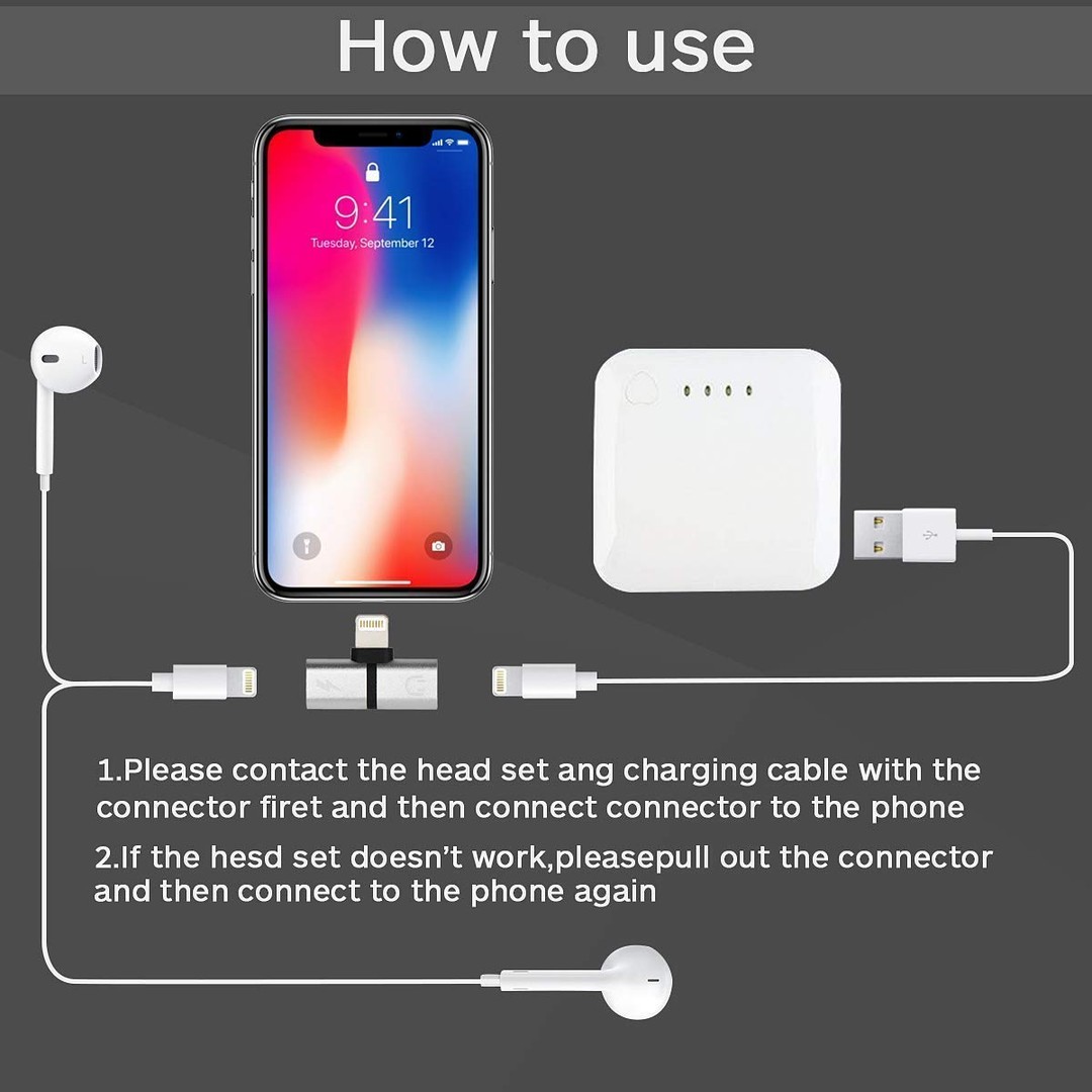 accesorios para electronica - Adaptador Para Audifonos Y Carga Simultanea iPhone 8 9 Y X 12 5