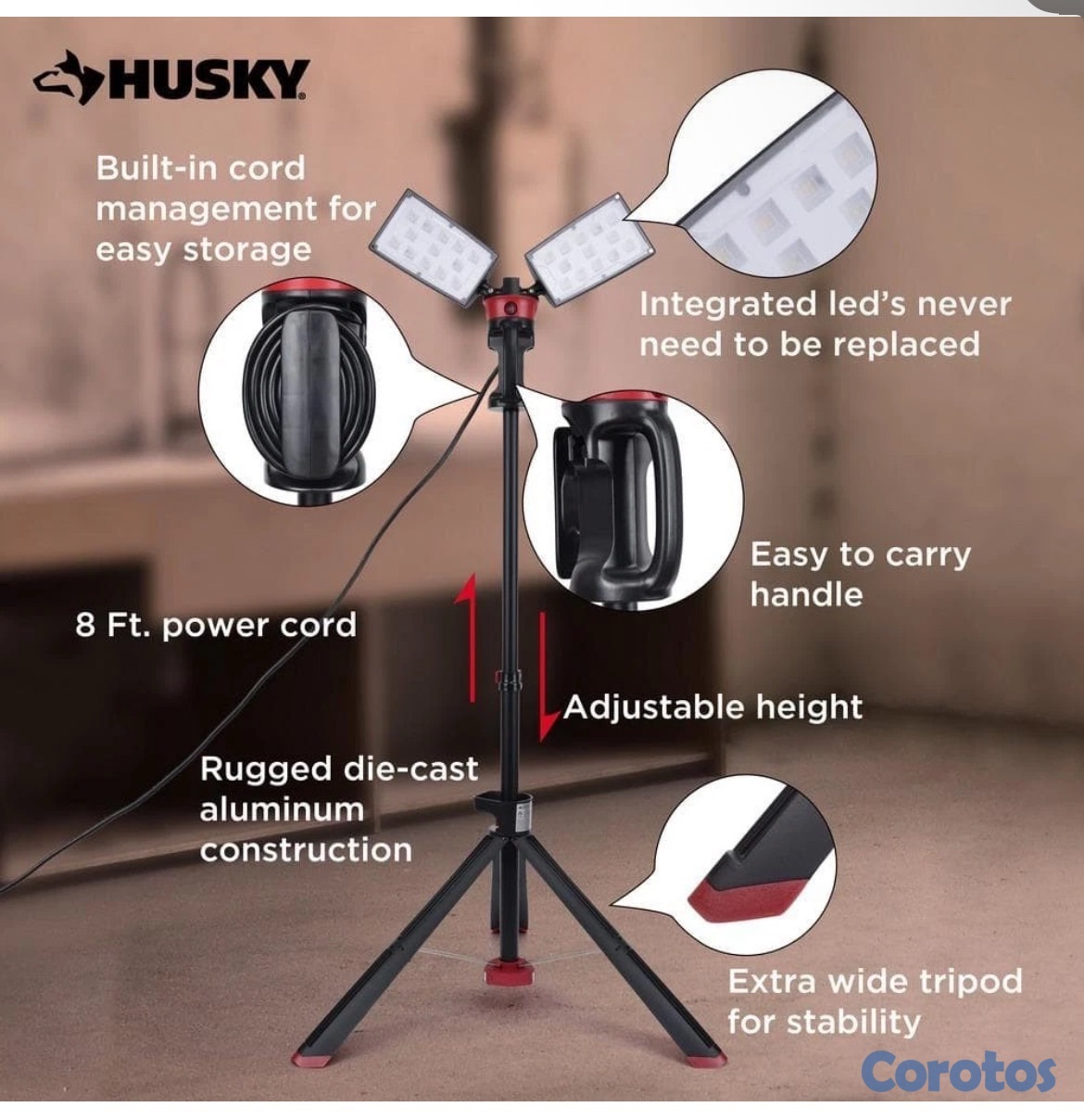 accesorios para electronica - Husky 7000 Lumens Portable Corded LED Work Light with Tripod 4
