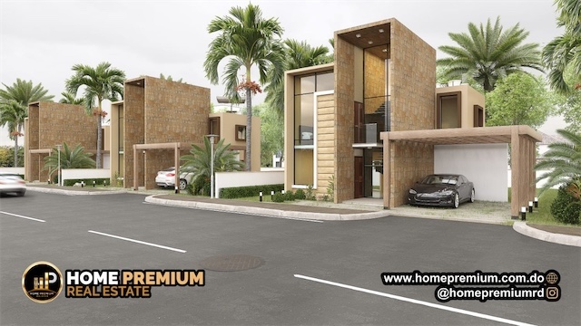 casas vacacionales y villas - Venta de villas en Boca Chica con piscina común zona turística 1