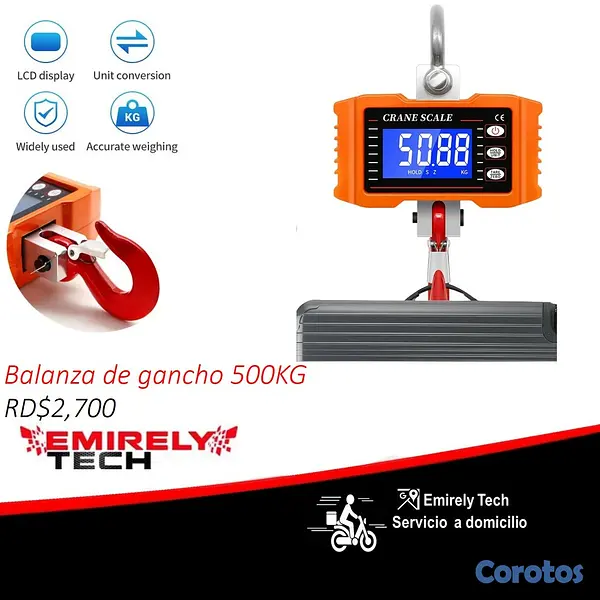 equipos profesionales - Balanza Digital Escala 500 Kg Peso gancho colgante Báscula Mini de grúa portatil 1