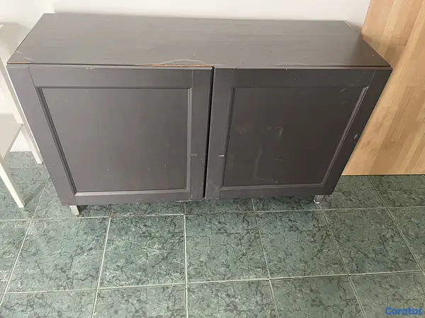 muebles y colchones - mesa credenza con tope vidrio color marron 4