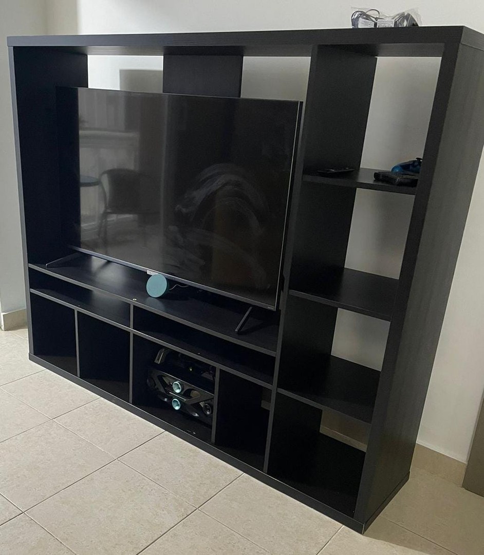 muebles y colchones - Estante con módulos de almacenaje y para TV, color negro 9