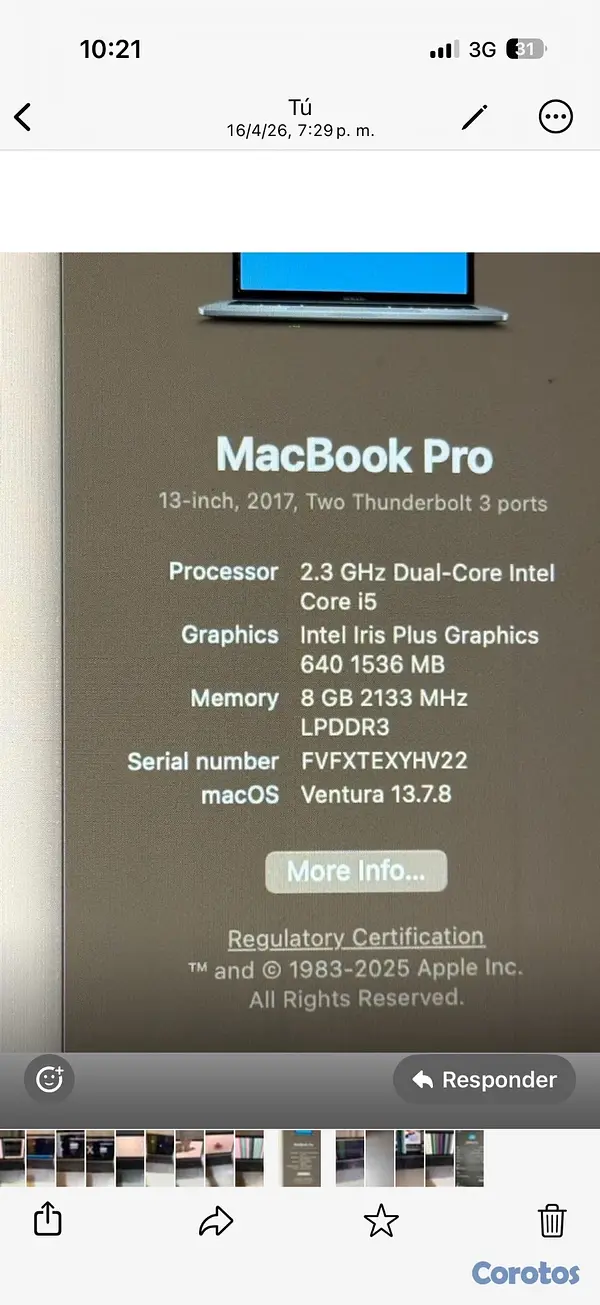 celulares y tabletas - MacBook Pro para piezas o arreglo de pantalla 10