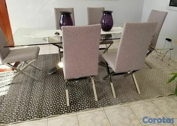 muebles y colchones - Juego de comedor de cristal de 6 plazas, excelente condiciones! 2