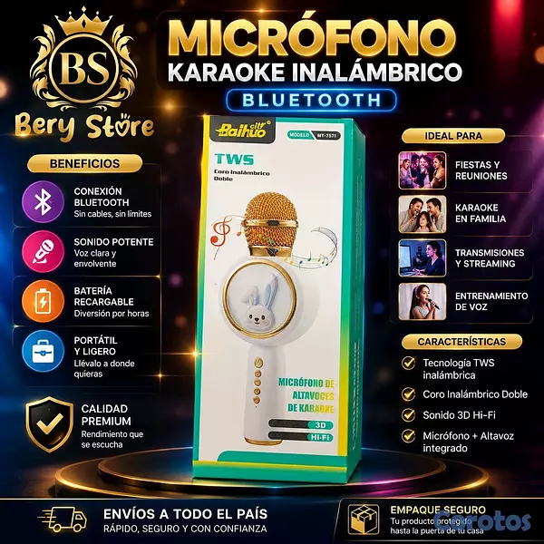 juguetes - MICRÓFONO KARAOKE INALÁMBRICO BLUETOOTH | MICRÓFONO INALÁMBRICO RECARGABLE | 8