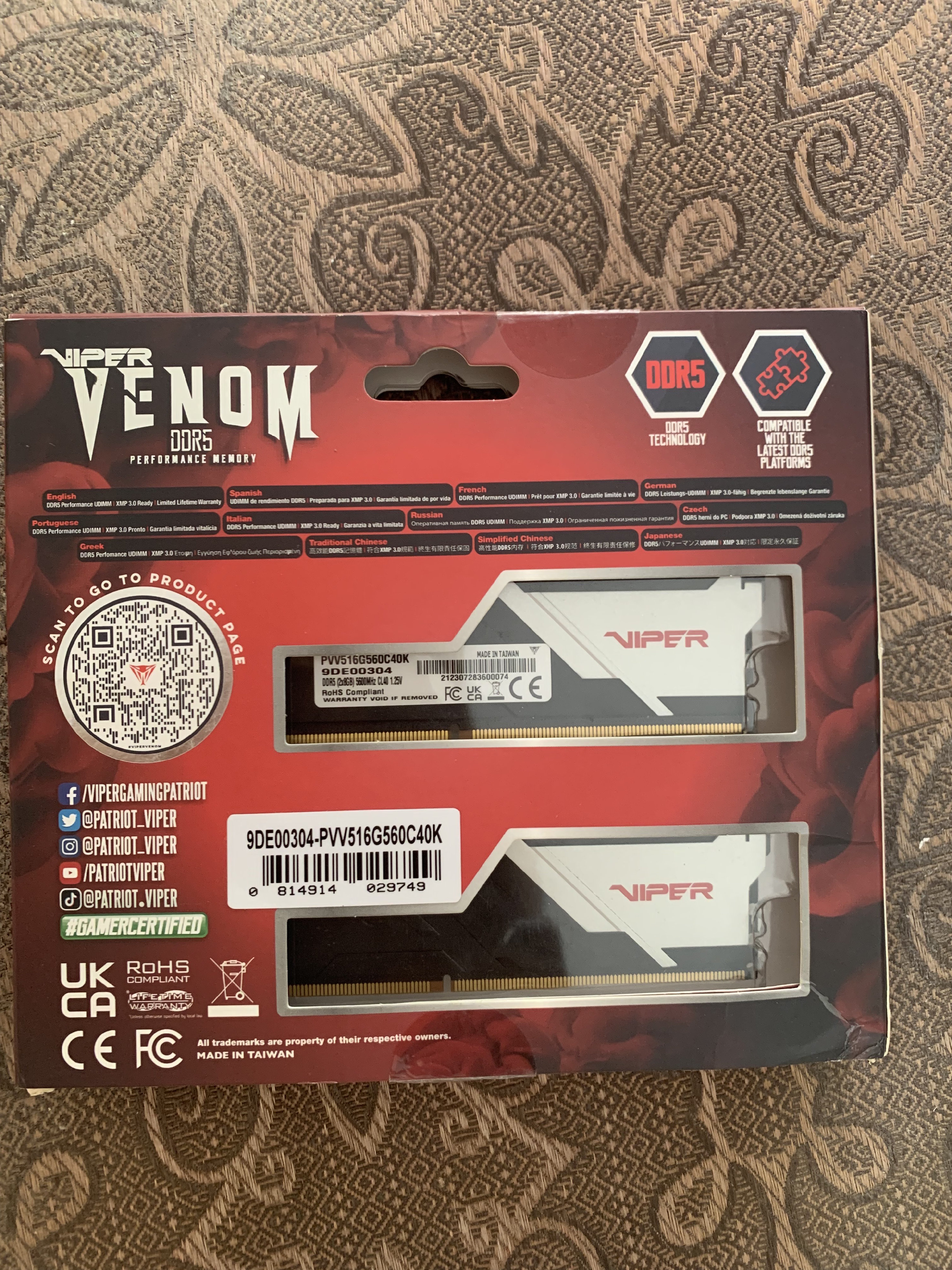 computadoras y laptops - MemoriasRAMVIPERVENOMDDR516GB Kit(2x8GB)5600MT/Scompatiblecon Intel XMP/AMD Expo 2