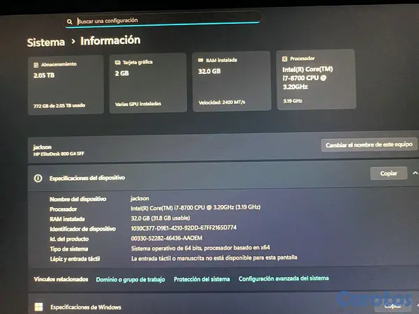 computadoras y laptops - Cpu HP ELITEDESK 32 DE RAM 2TB DE ALMACENAMIENTO  5