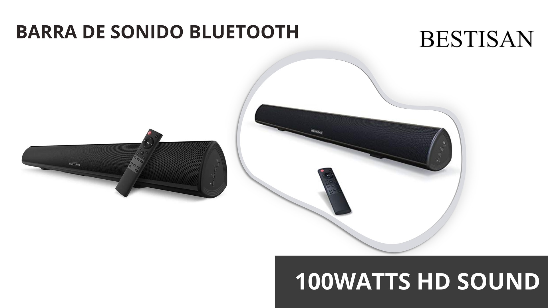 camaras y audio - Barra de sonido Bluetooth de 100Watts, Salida Optica y Estereo Para TV y Otros.