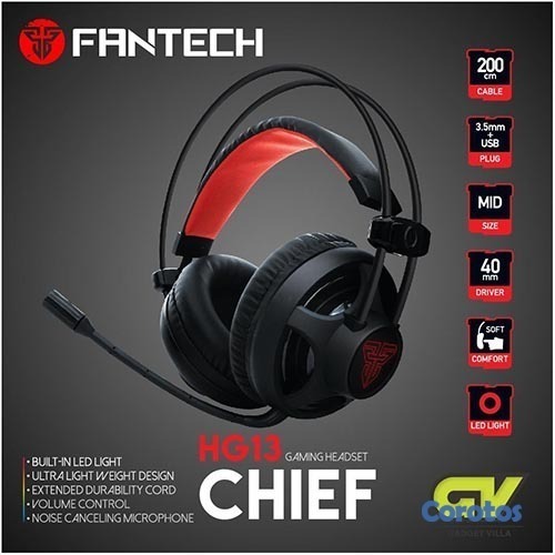 computadoras y laptops - Audifonos con Microfono Fantech Gaming Red Iluminacion HG13 1