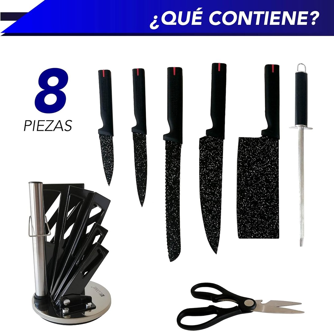 cocina - Juego de cuchillos de chef 8 pzs cuchillos de cerámica con base 5 cuchillos  2