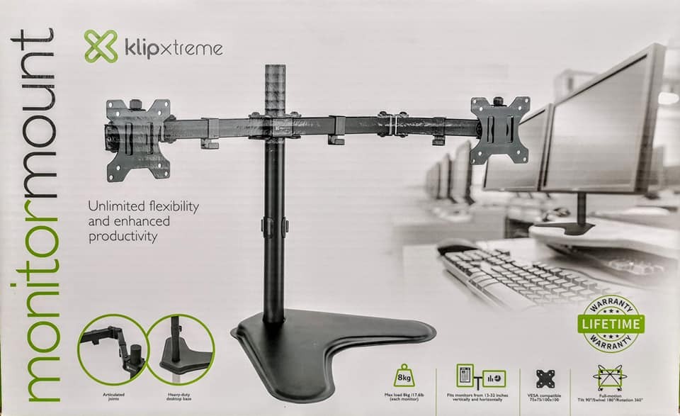 computadoras y laptops - SOPORTE PARA MONITOR KLIPX DOBLE, PARA DOS MONITORES,13-32 PULGADAS  1